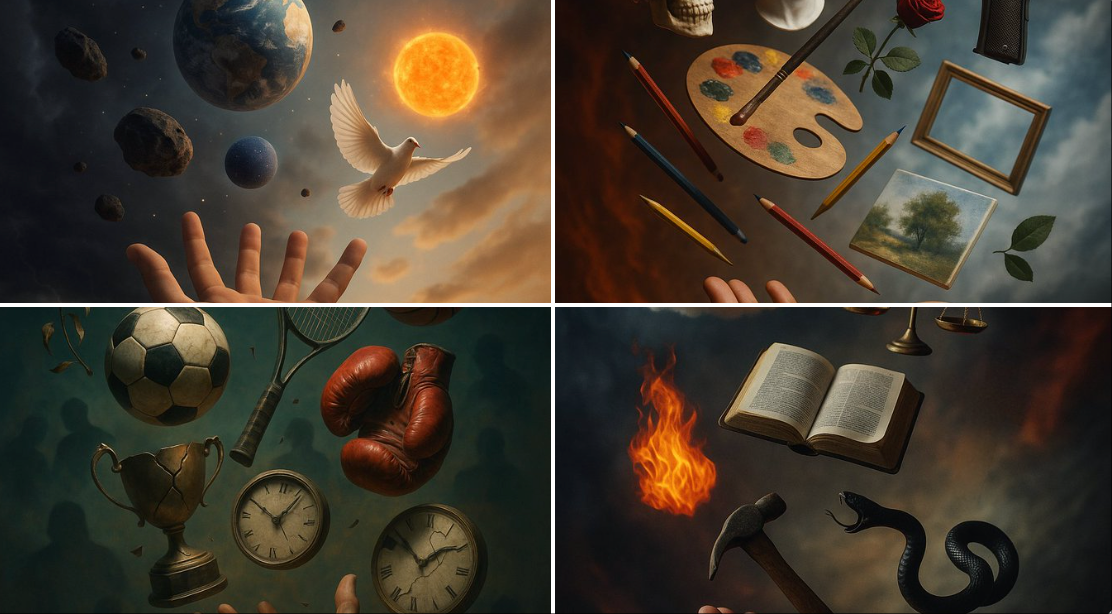 Symbolischer Konflikt: KI-Schwebefotografie-Kunst