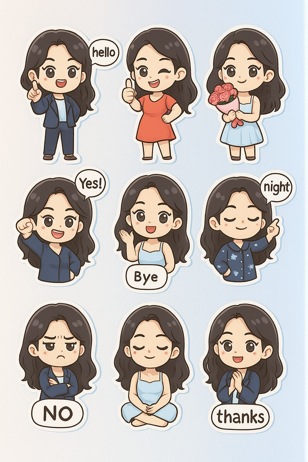 9-Panel Chibi Style Stickers