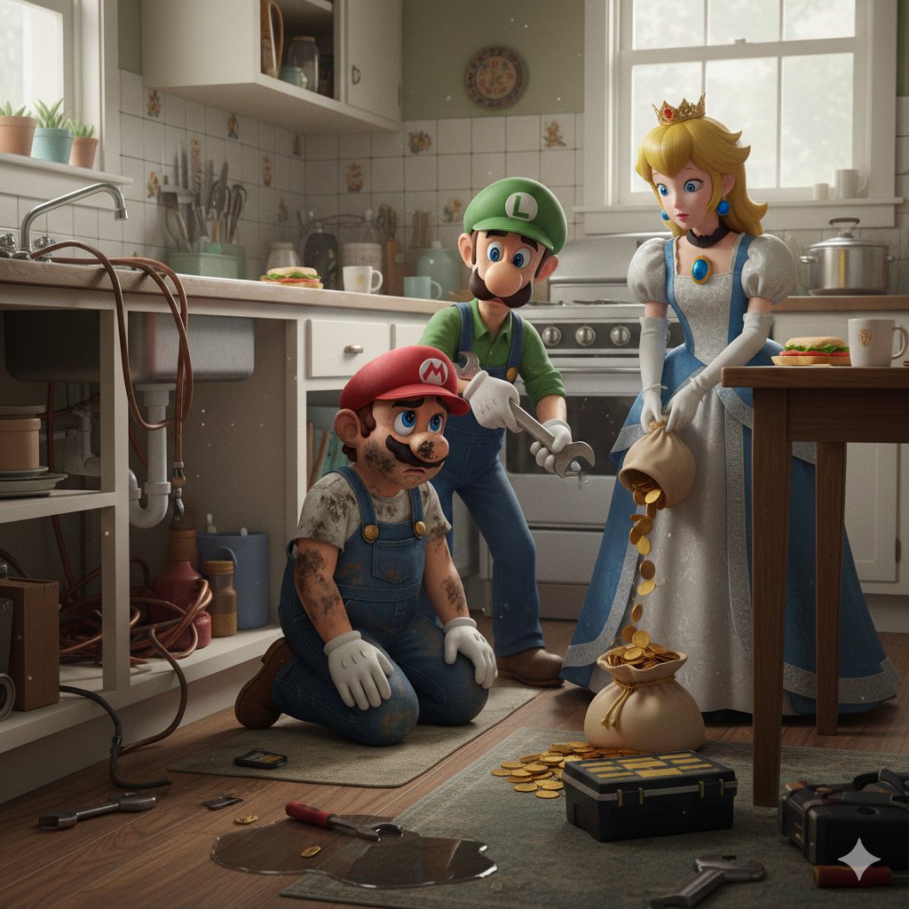 Mario e Luigi riparano la cucina della Principessa Peach