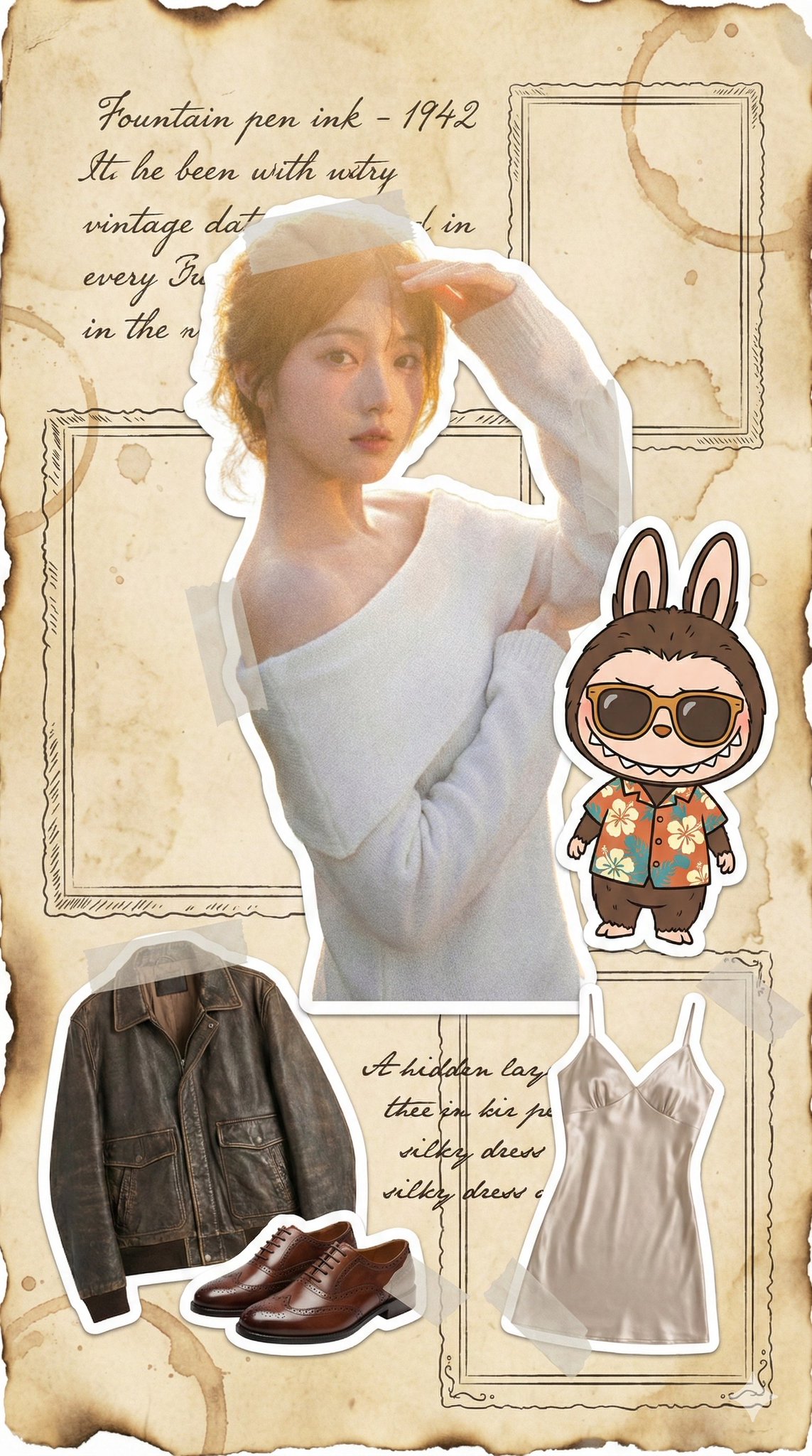 Scrapbook di Giornale Invecchiato: Illustrazione AI di Moda Retrò - 1