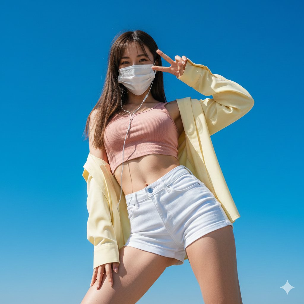 Woman in Mask Posing with Peace Sign