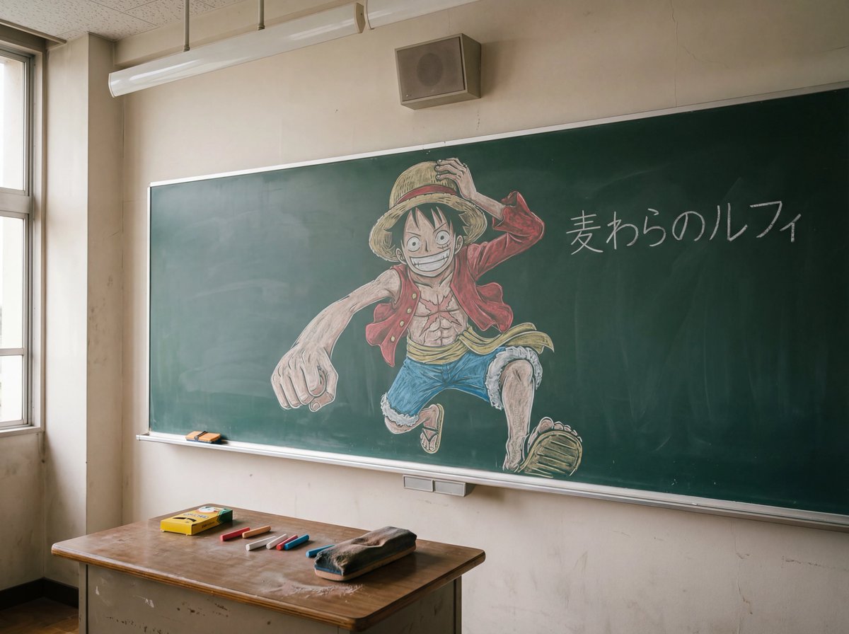 Luffy Classroom Art | Realistic Chalkboard Photography