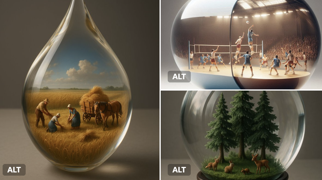 A miniature 3D world inside a transparent container