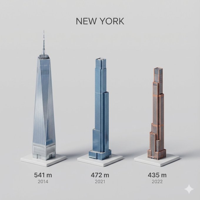 Miniature 3D Cartoon View of a City's Three Tallest Buildings