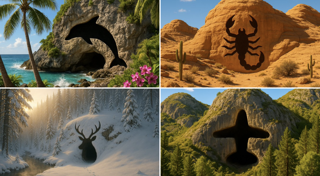 Landscape cave entrance in the shape of X